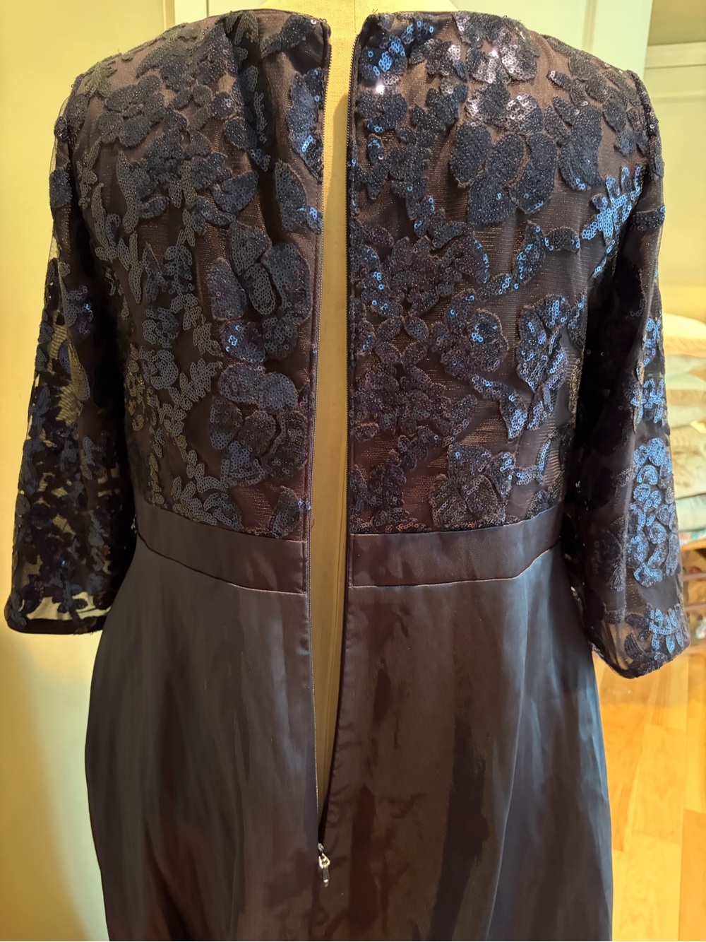 Azazie Elegant Navy Sequin Bodice Satin Evening Gown/Mother of the Bride Dress - Picture 8 of 16